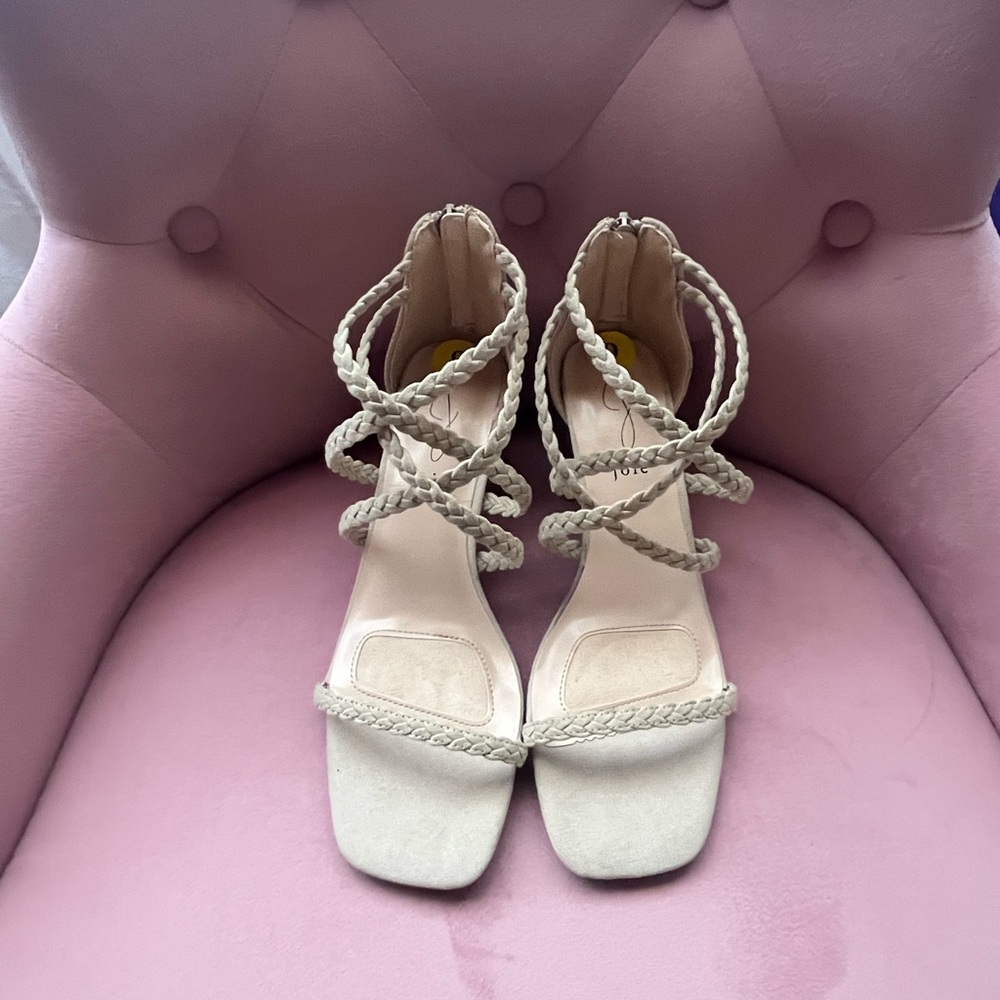 Joie Women's  Felina Taupe Open Toe Sandals with 2.5 in. Block Heels